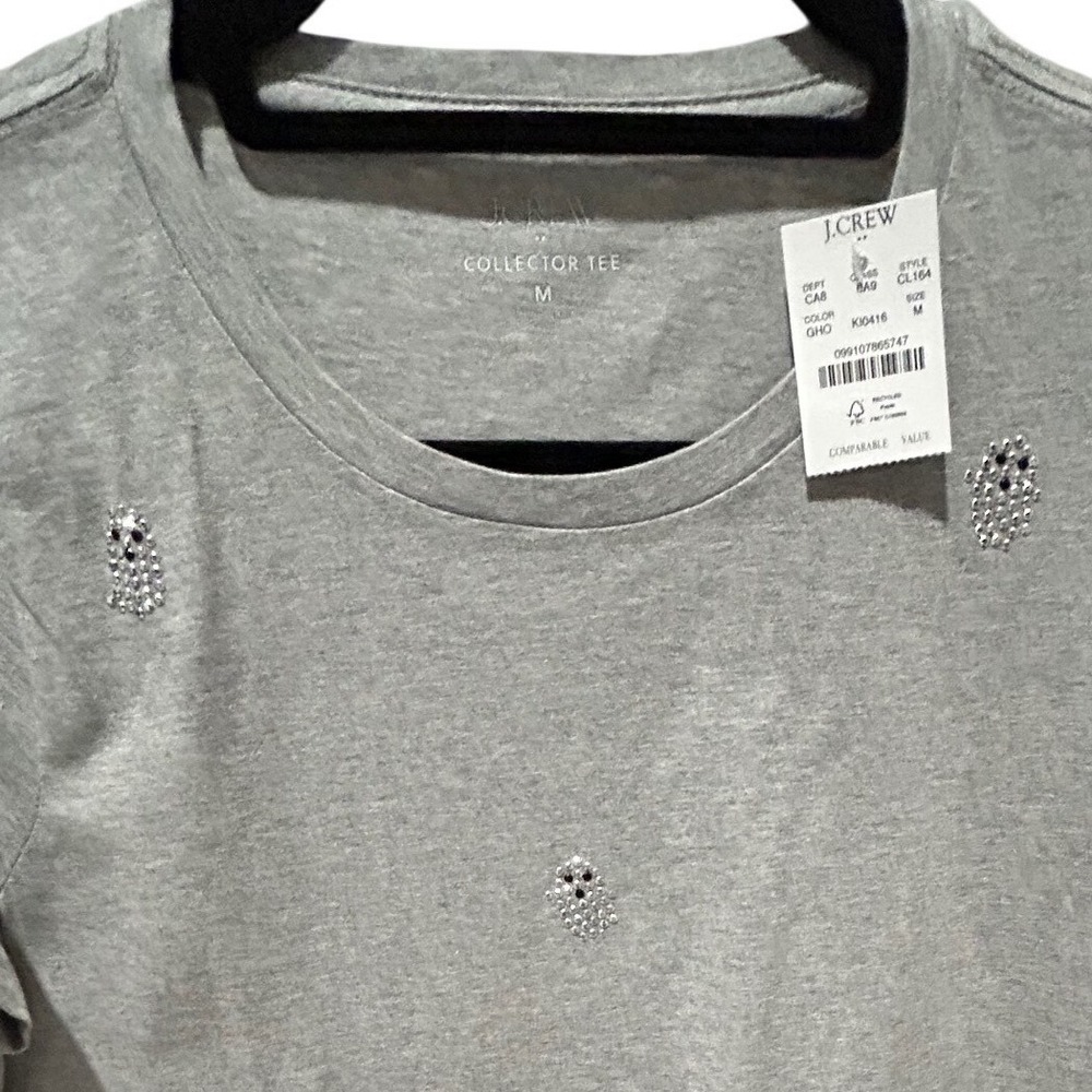 J.Crew Womens Rhinestone Ladybug Embellished T-Shirt Gray Cotton CL164 Medium